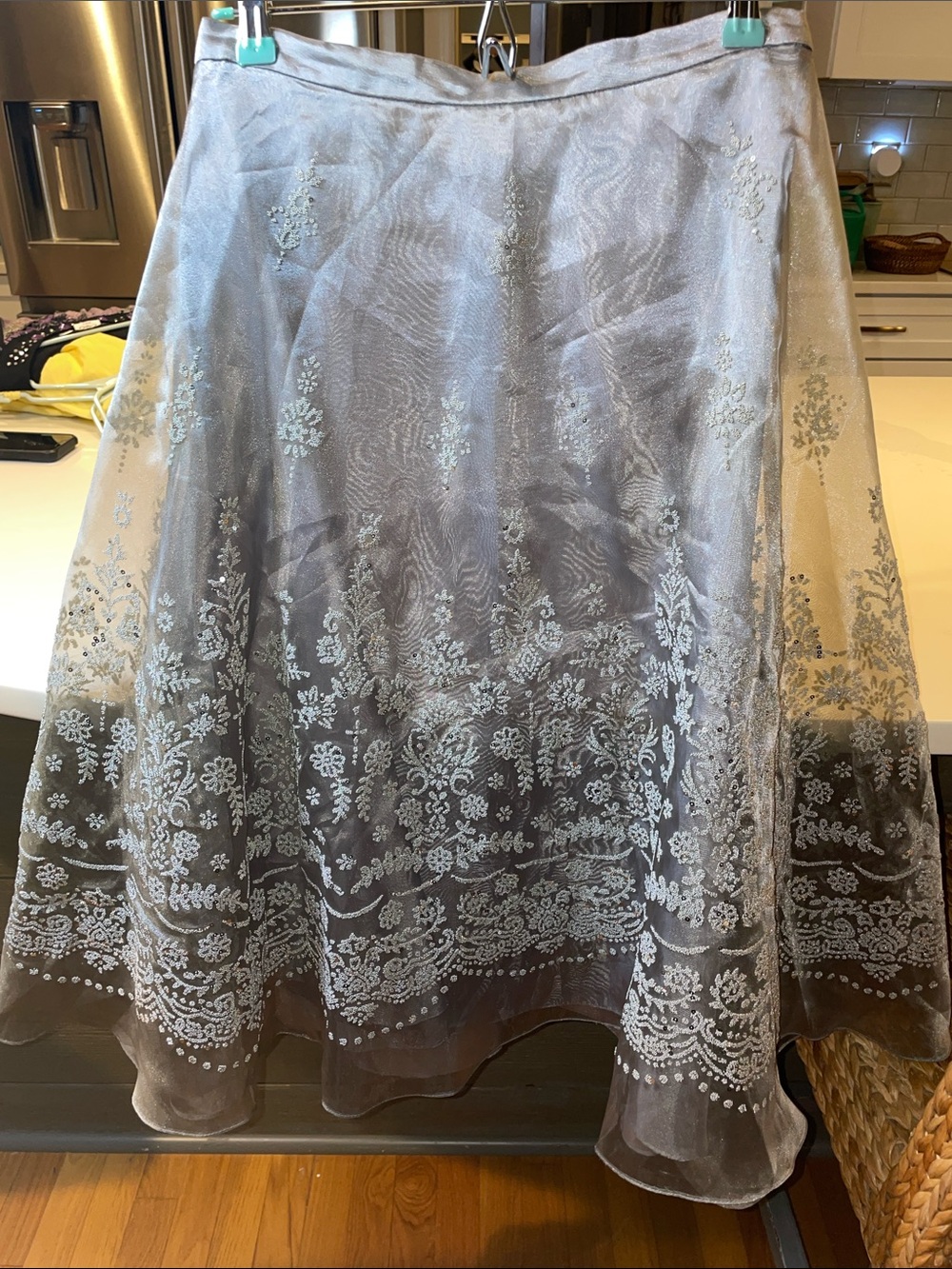 Whimsigoth Fairycore Vintage beaded satin and sheer Cachet skirt M - Picture 8 of 10